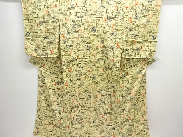 JAPANESE KIMONO / ANTIQUE KIMONO / TAISHO ROMAN STYLE / KATAZOME / UTENSILS IN THE PAST